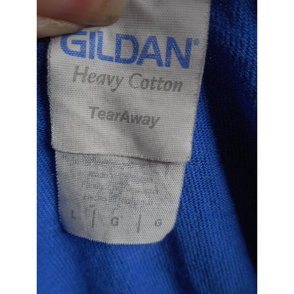 Gildan Blue Pocket T Shirt Sz L 100% Cotton  well worn - Picture 5 of 5